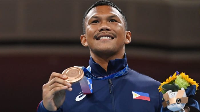 Olympic bronze medal winner Eumir Marcial is headed to the next round of the men’s 80kg boxing category of the Asian Games. LOUIS ROBAYO/GETTY IMAGES